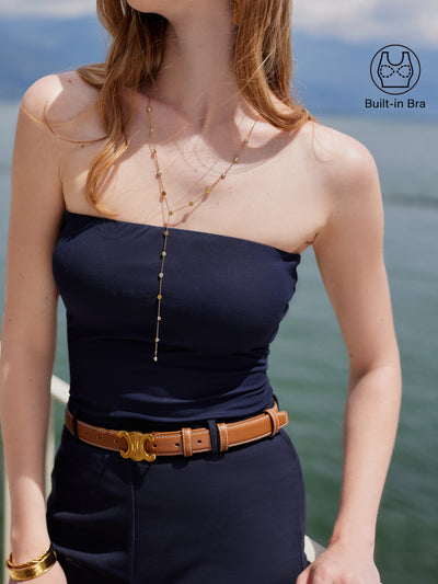 OGLmove 2Pcs Set Non-slip Essential Tube Brami Top & Ultrasoft Mid Rise A-line Ruched Maxi Skirt