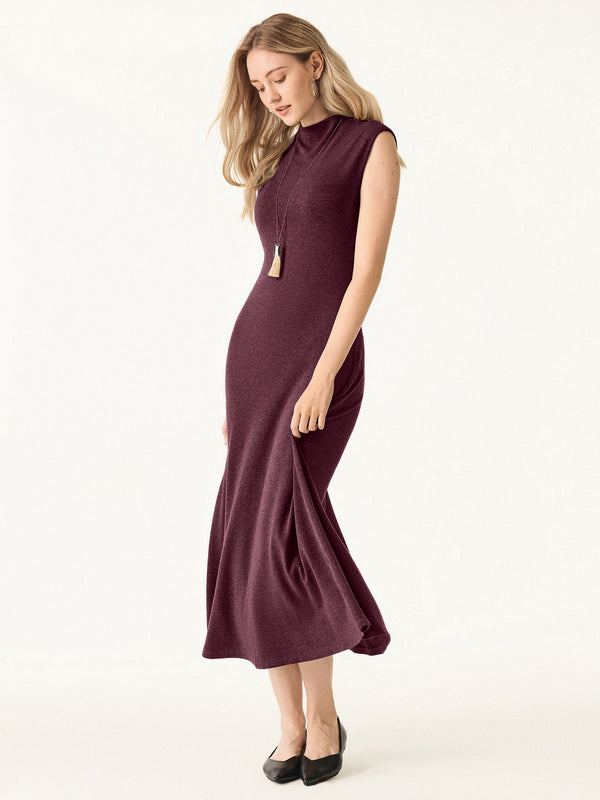 Light Warm Mockneck Wide Shoulder Midi Brami Dress