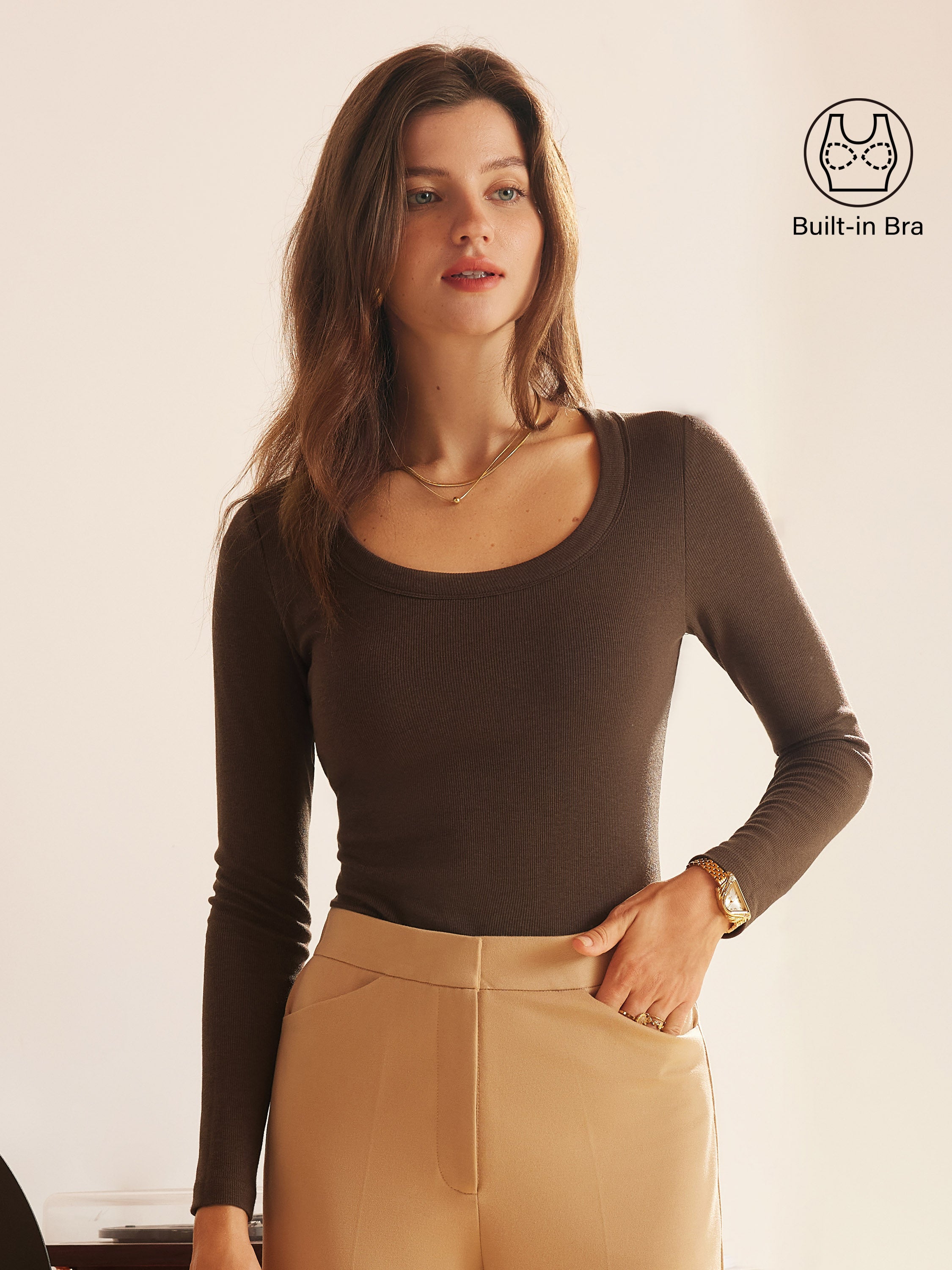 Essential Round Neck Ribbed Long Sleeve Brami