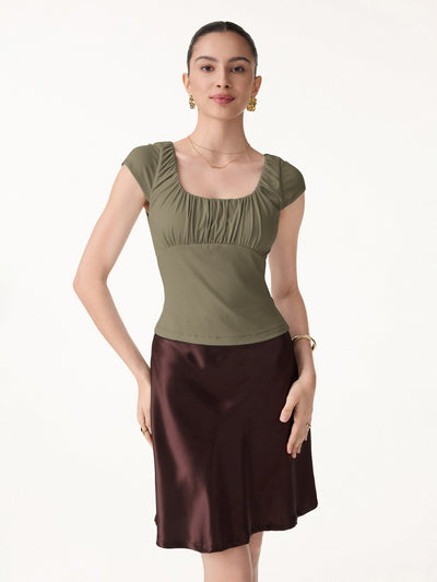 OGLmove Linen Blend Jersey Ruched Square Neck Cropped Bra Top