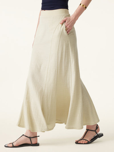 OGLmove Wrinkle-resistant Cotton-linen Pull-on Midi Skirt Ash Ivory XS