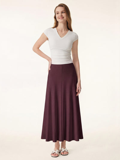 OGLmove Wrinkle-Resistant A-Line Flared Maxi Skirt Ruby Red XS