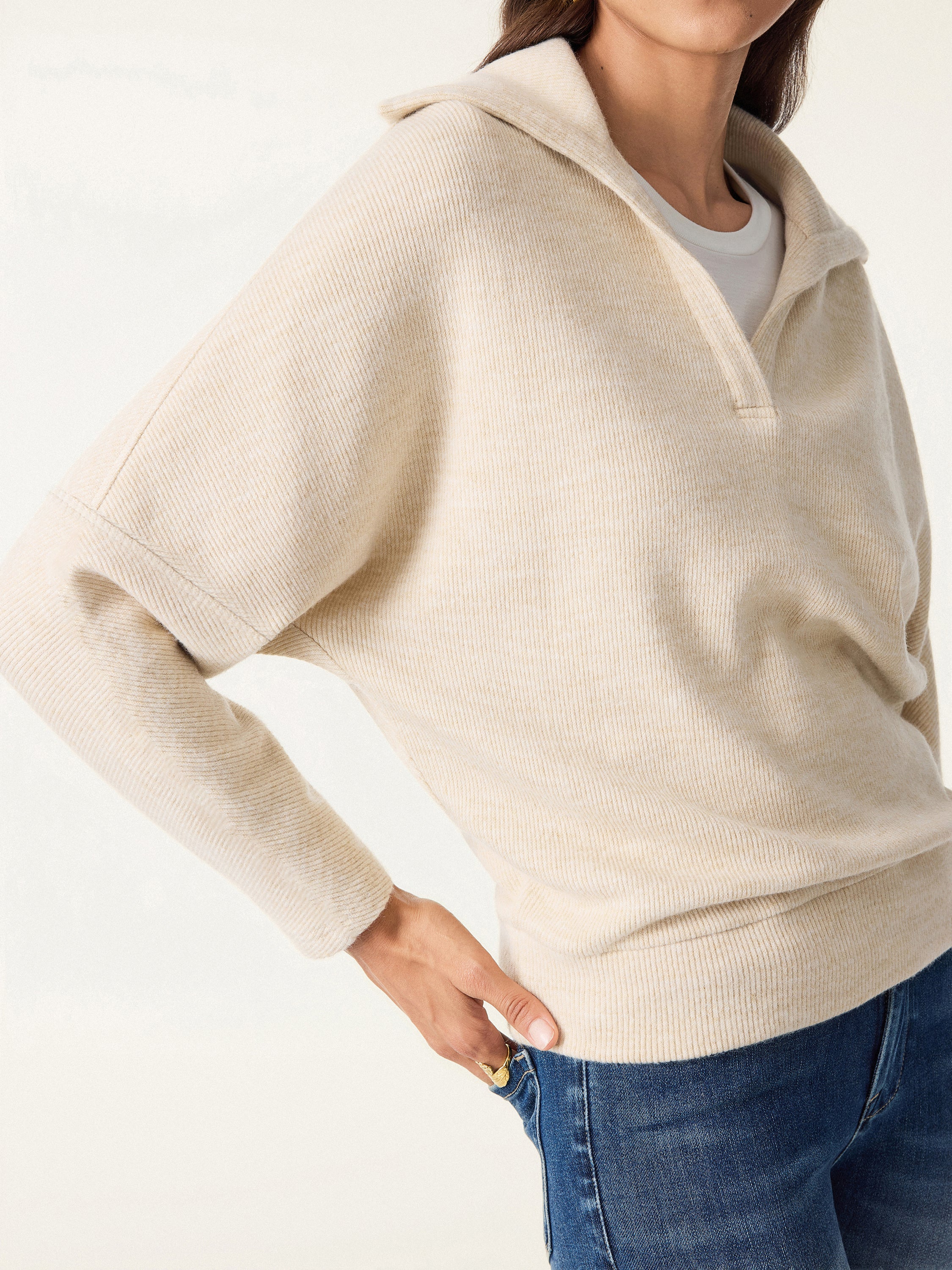 OGL Cozy Collared V-Neck Batwing Sleeve Pullover – OGLmove