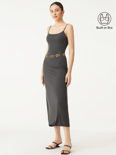 OGLmove Maria Spaghetti Strap Bandless Bra Dress Blue Charcoal XS