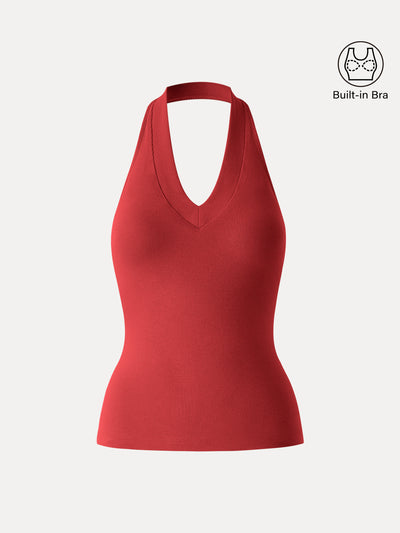 OGLmove Plantive Halter Neck Open Back Bra Tank Red Flame XS