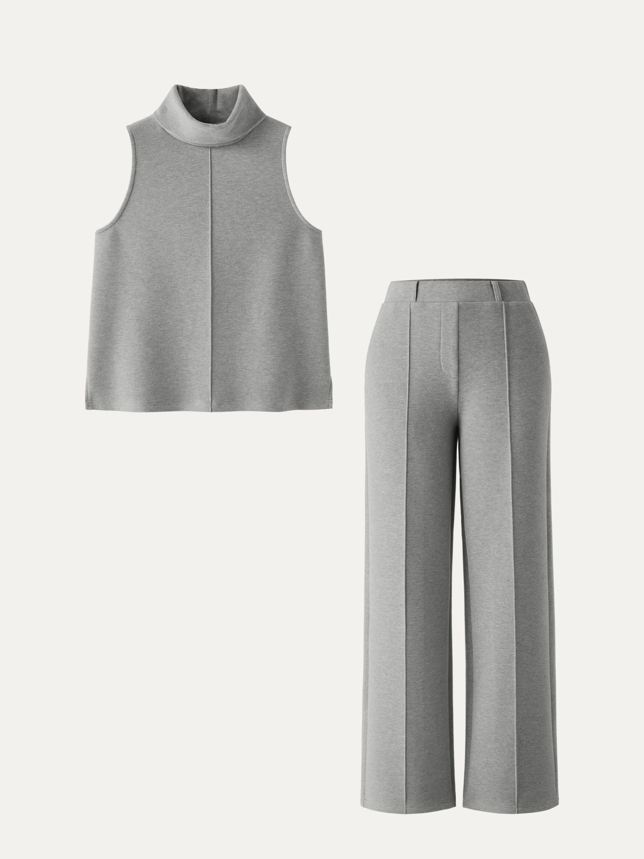 High Rise Slim Fit Bootcut Belted Knit Pant with Split Hem in Cream