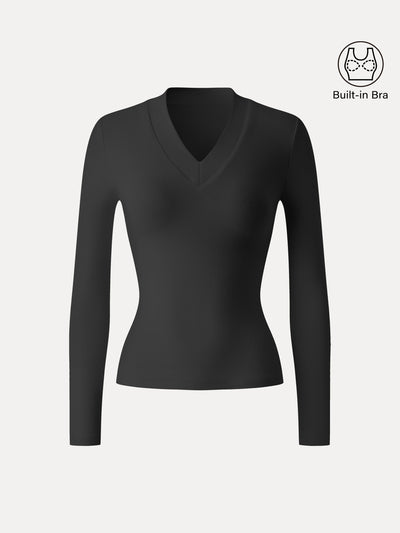 OGLmove Essential V-neck Wide Binding Slimming Bra Top Black XS