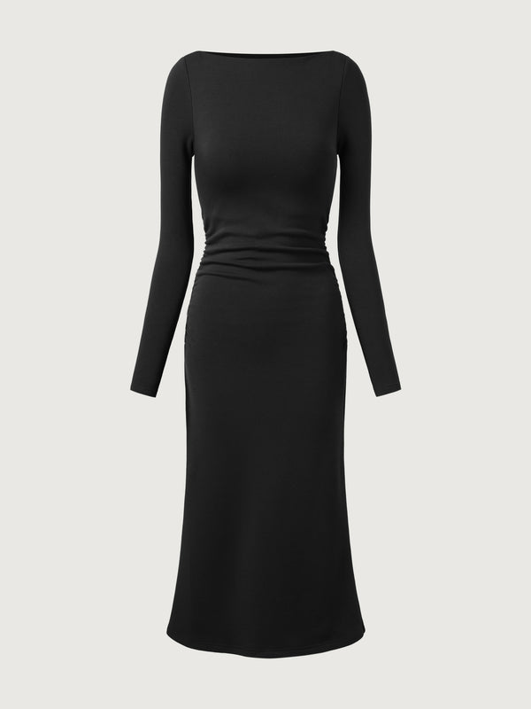 Eco-Mousse®3.0 Thermal Boatneck Ruched Sides Brami Midi Dress