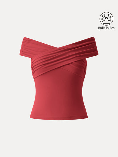 OGLmove Criss Cross Off Shoulder New Airy Bra Top Red XS