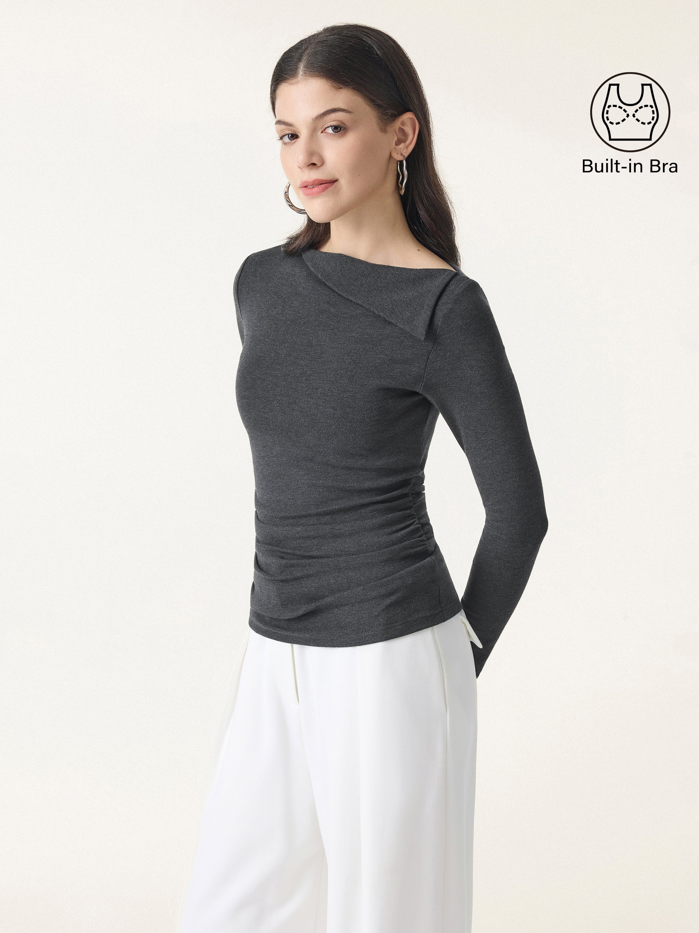 Light Warm Asymmetrical Fold-Over Side Ruched Brami Top