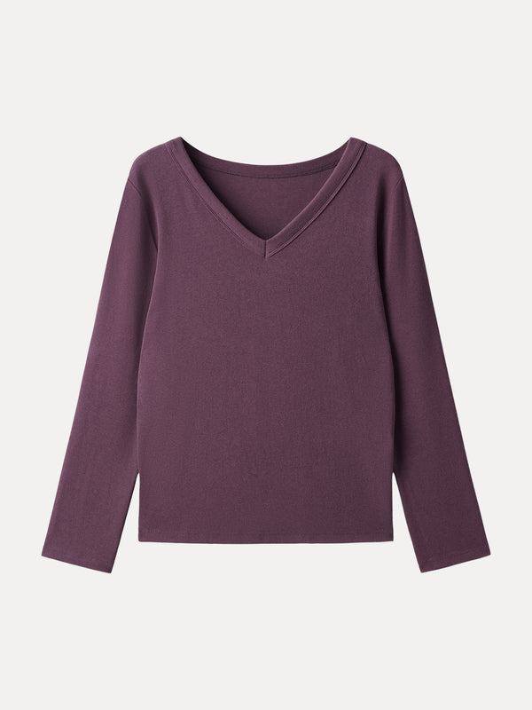 Essential V-neck Long Sleeve Top with Close-fit Hem