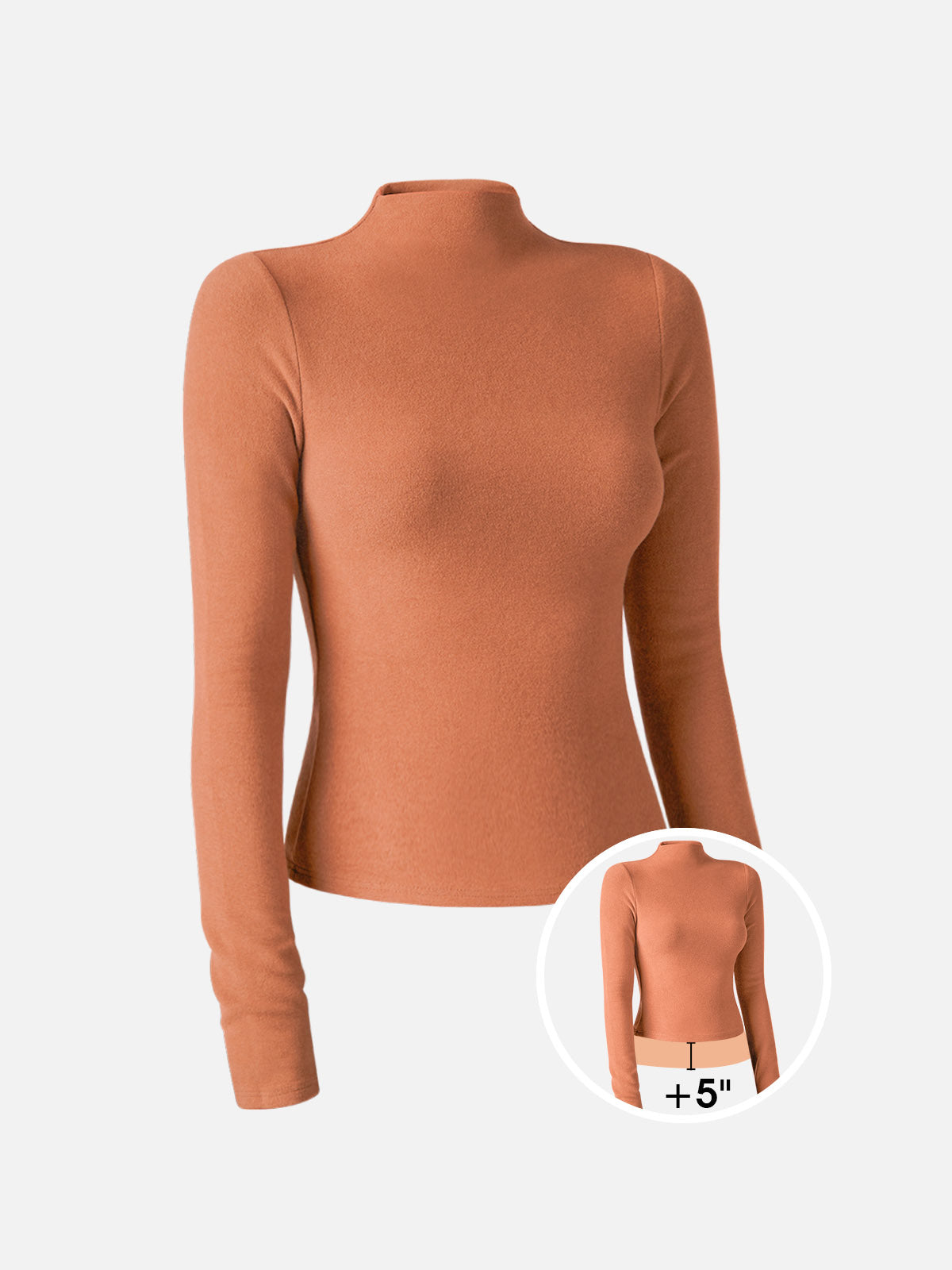 Eco-Mousse® Brushed Mock Neck Top-Hip Length - Burnt Melon