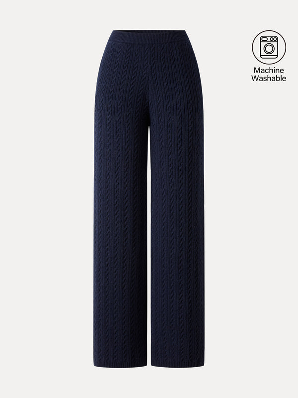 OGLmove Merino-Blend Cable-Knit Wide-Leg Pants with Pockets