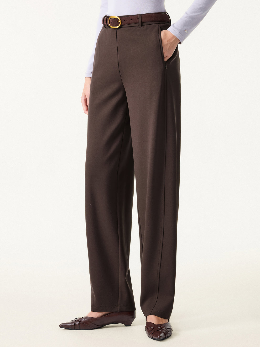 Mid Rise Barrel Leg Pull-on Pants with Pockets