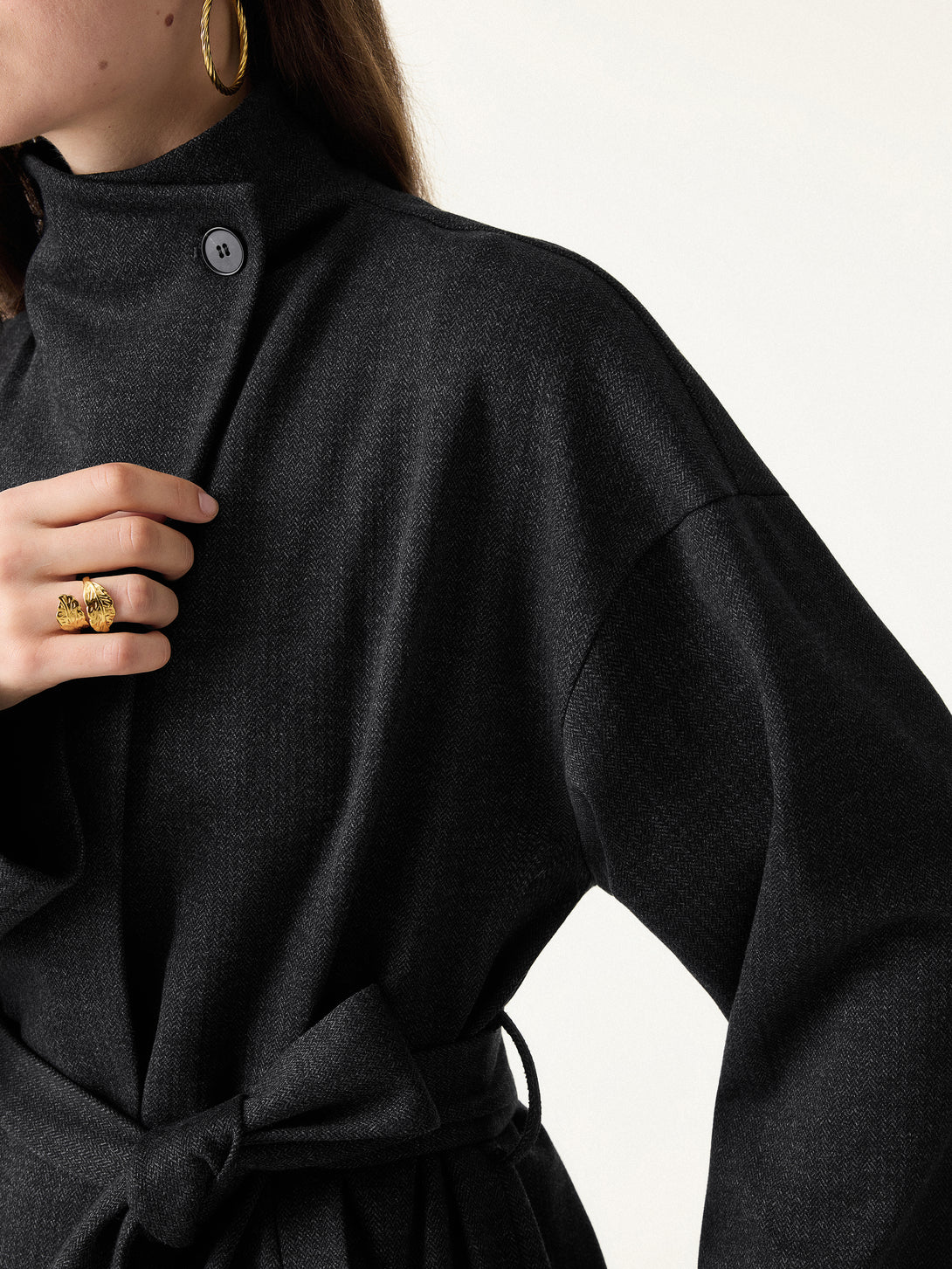 2Pcs Set Regular Tapered Trousers with Pockets & Retro Belted Jacket