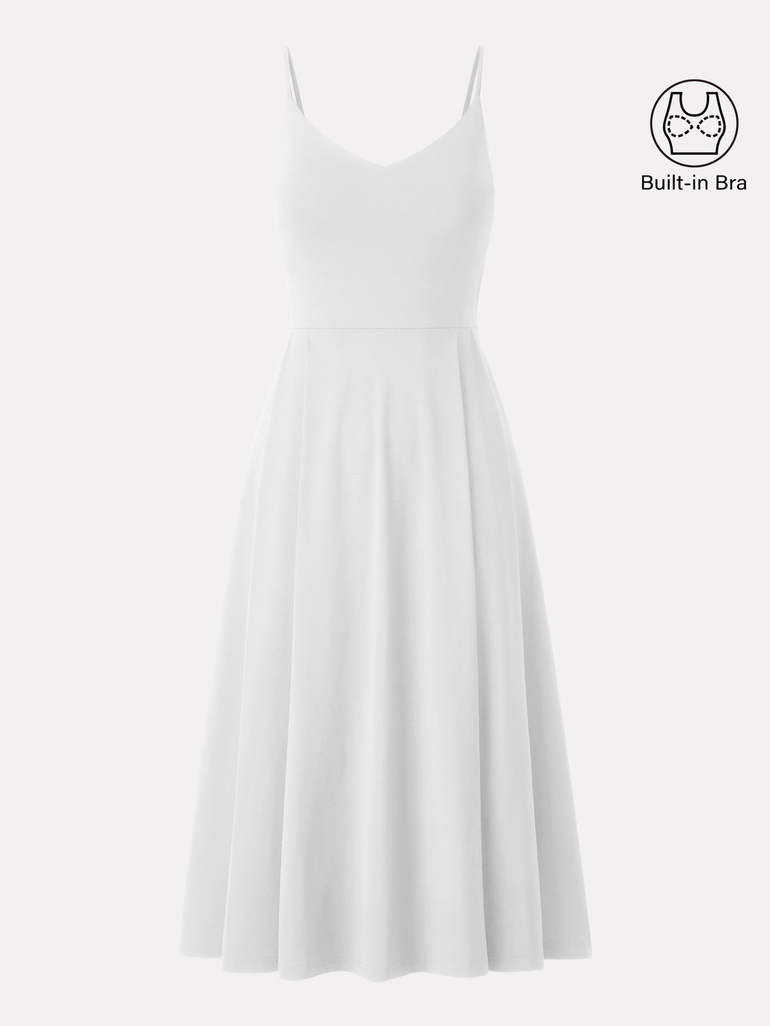 Bamboo Ponte V-neck Fit-and-flare Midi Brami Sundress with Pockets White XS