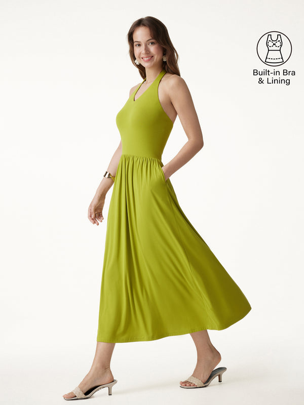 azure stretch lyocell ruched midi dress in green Reiss Azure