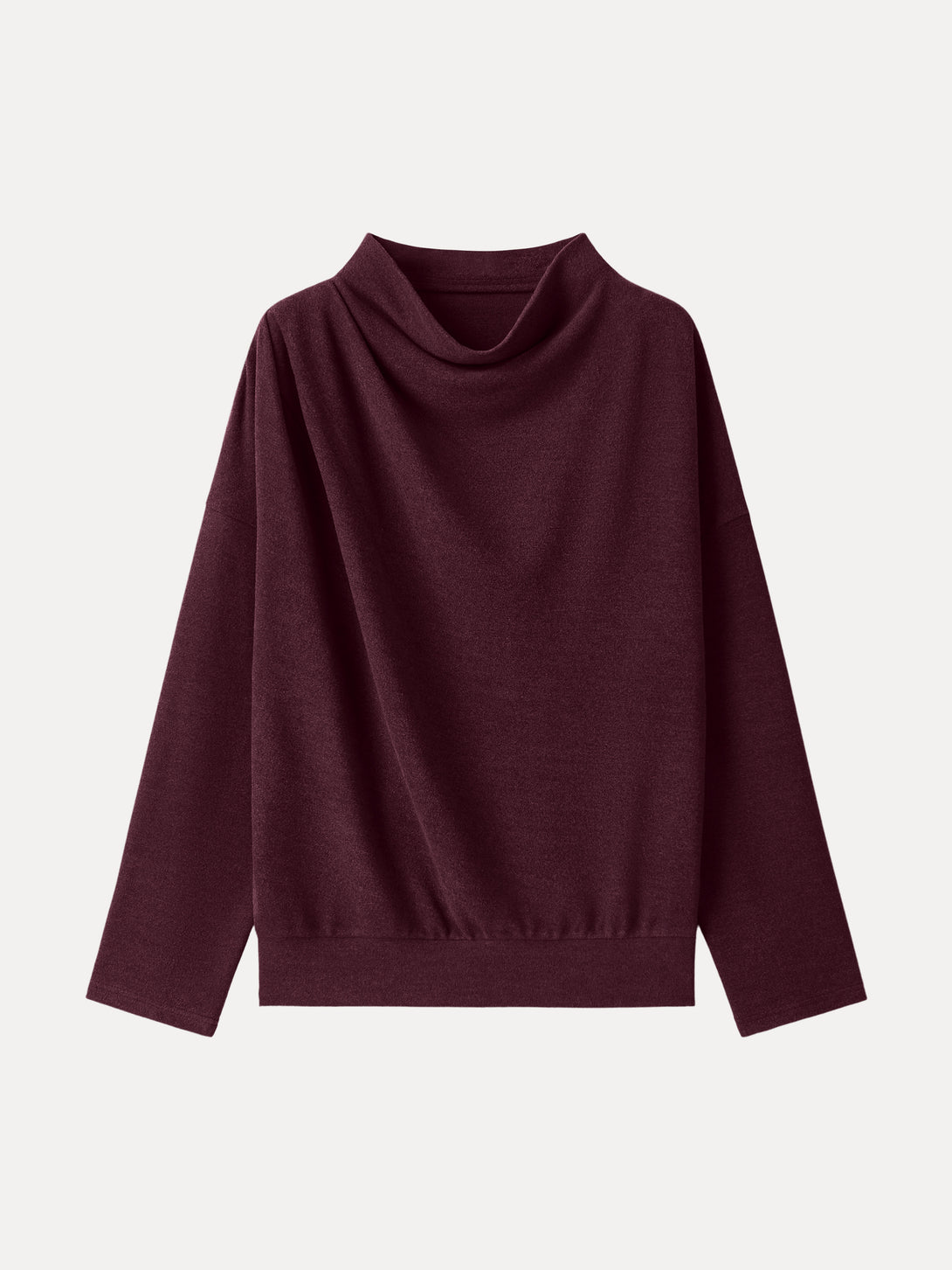 Cozy Relaxed Mockneck Top with Banded Hem Ruby Red XS