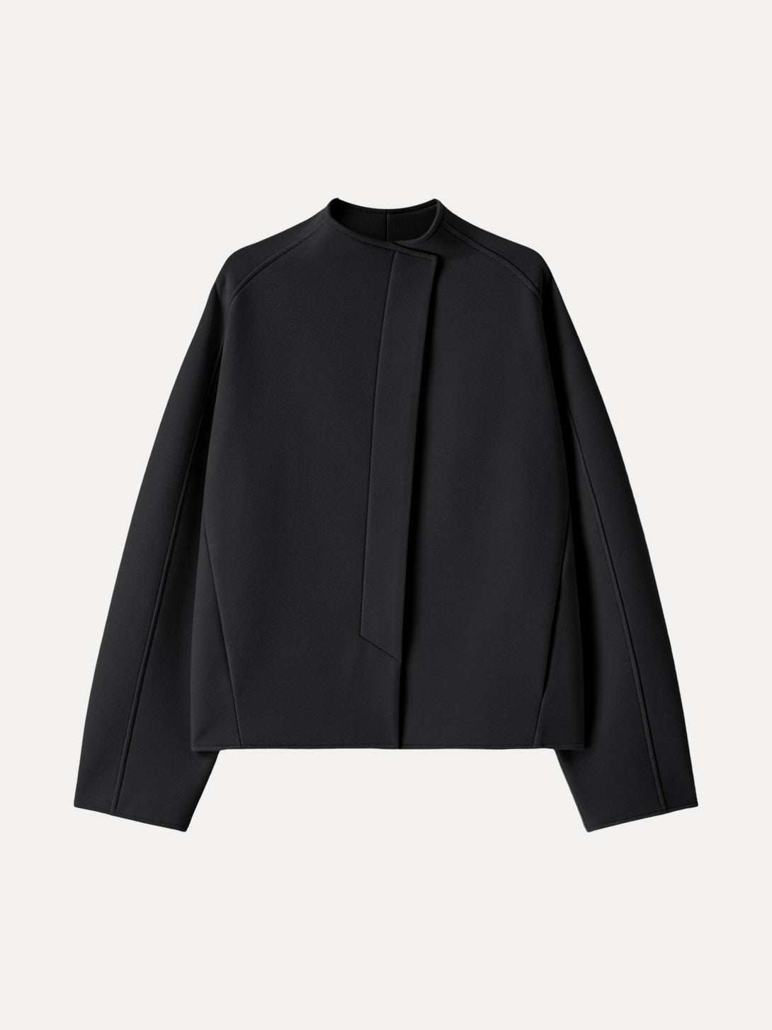 Minimalist Stand Collar Cropped Jacket with Pockets Black XS