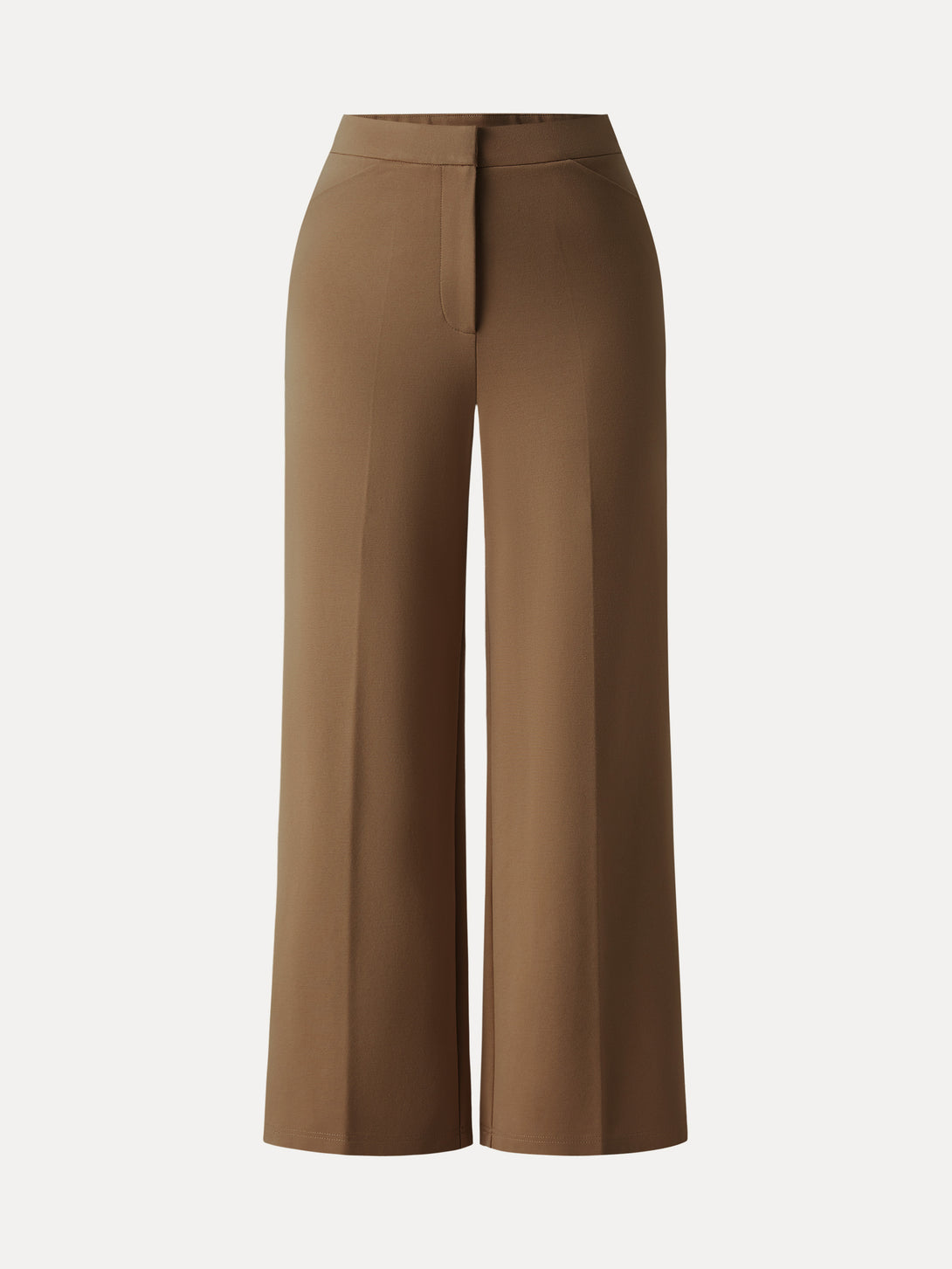 Petite High Rise Straight Leg Cropped Fly-Front Trousers with Pockets
