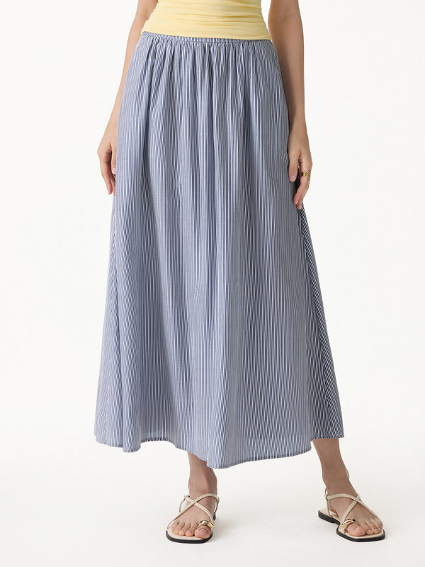 OGLmove Striped Poplin High Rise Umbrella Midi Skirt with Pockets Navy/White Stripe XS