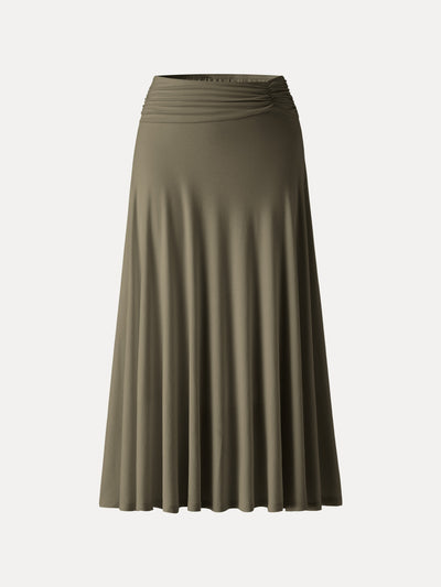 OGLmove European Linen Flowy Vacay Maxi Skirt Olive Green XS