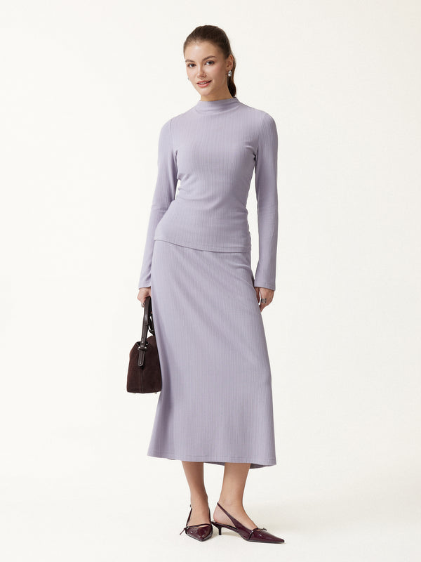 OGLmove Prowarm Textured Cotton Viscose Mid-Rise A-Line Midi Skirt