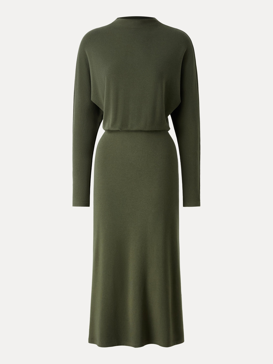 Mockneck Batwing Sleeve Cinched Waist Midi Dress