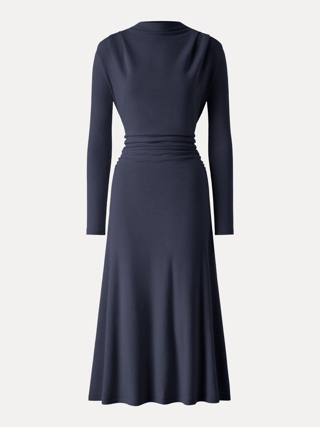 ProWarm Ruched Mockneck Fit-and-Flare Midi Dress Smoky Navy XS