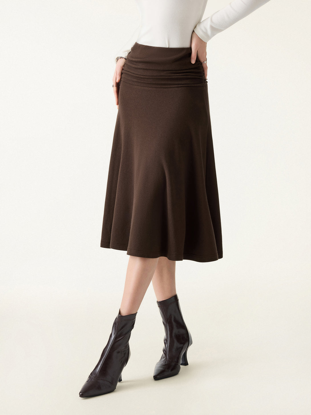 ProWarm Ruched Waist Circle Flared Midi Skirt