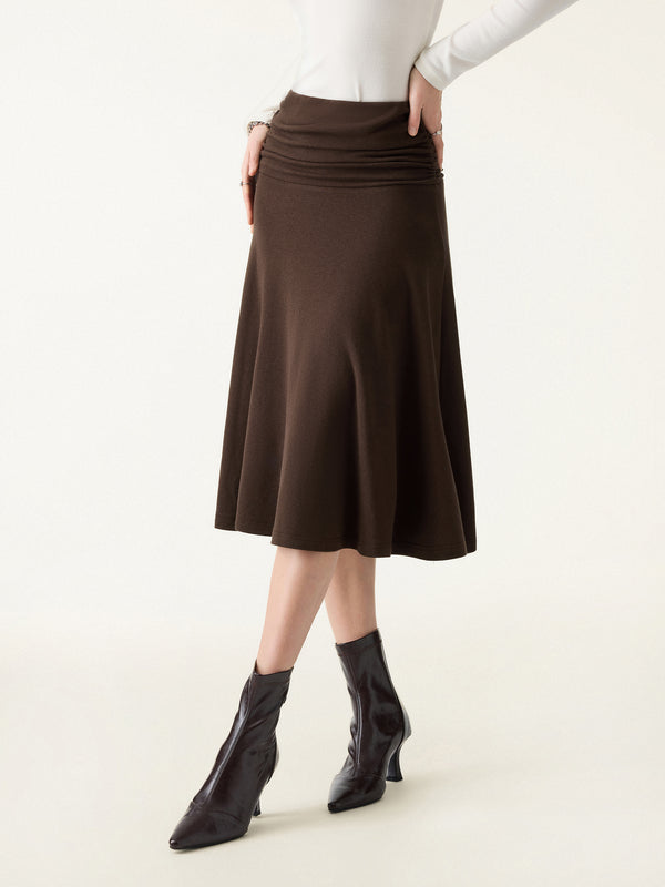 ProWarm Ruched Waist Circle Flared Midi Skirt