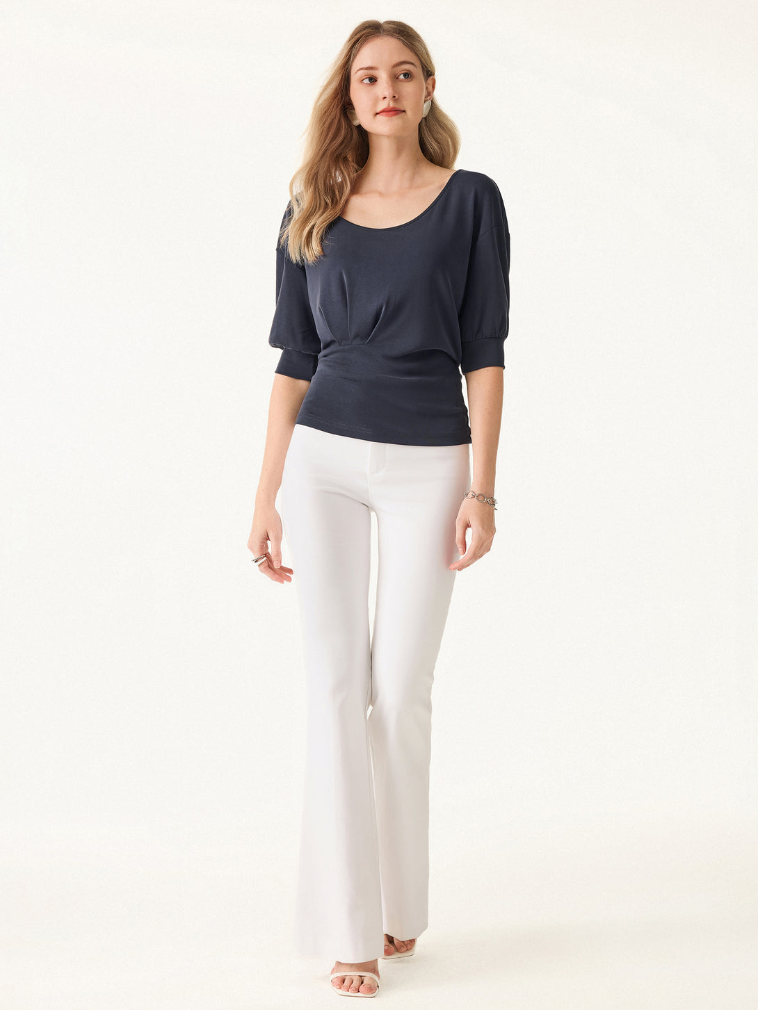 Scoop Neck Short Sleeve Tucked Tee