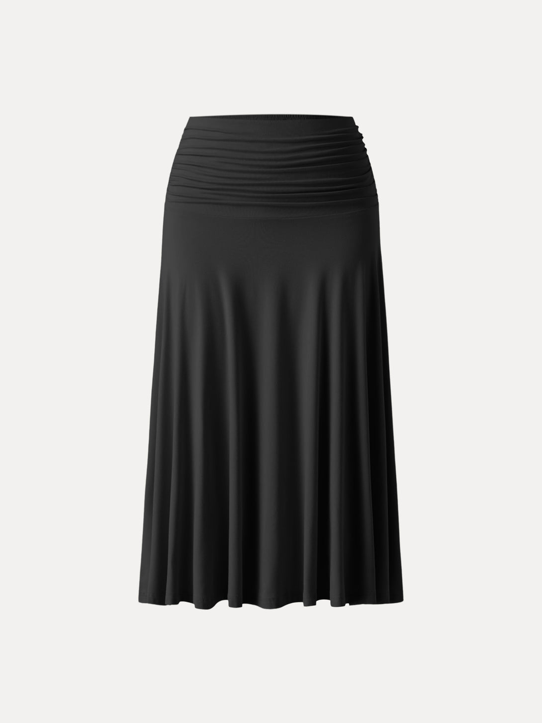 Flowy Side Ruched A-line Midi Skirt Black XS