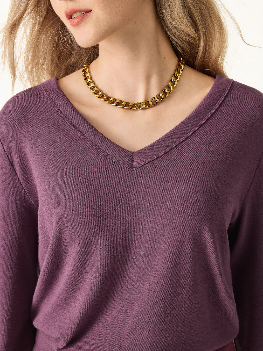 Essential V-neck Long Sleeve Top with Close-fit Hem