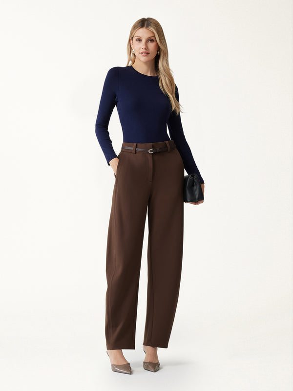 OGLmove Stretch Bamboo Mid-Rise Barrel Pants with Pockets Regular Dark Cocoa Brown
