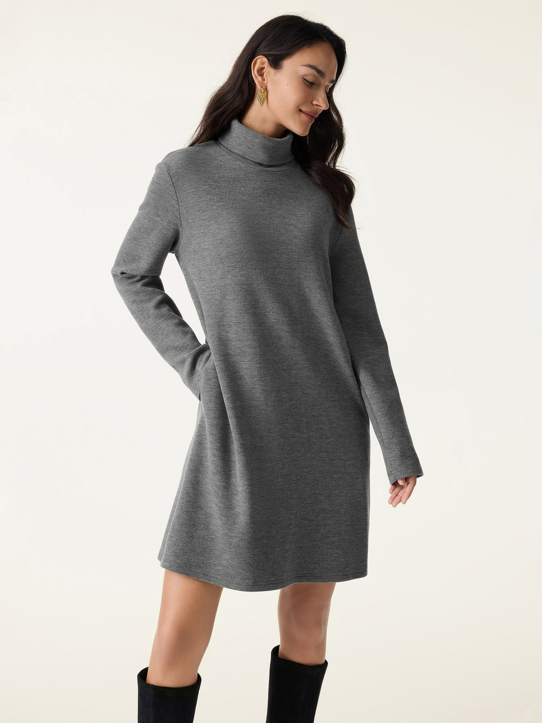 Cozy Warm Turtleneck Brushed Inside Mini Dress