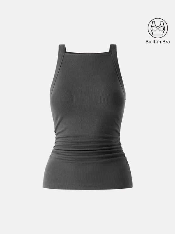 OGLmove Square Neck Ruched Rib Bra Tank Davy XS