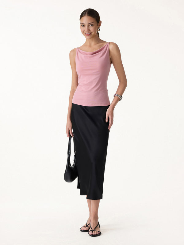 OGLmove 2Pcs Set Cowl Neck Bra Tank & A-Line Maxi Skirt with Pockets