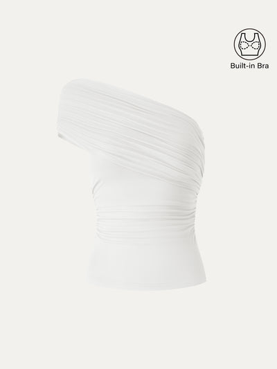 OGLmove One Shoulder Gathered Bra Top White XS