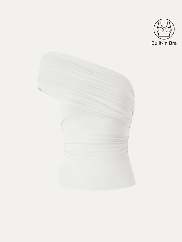 OGLmove One Shoulder Gathered Bra Top White XS