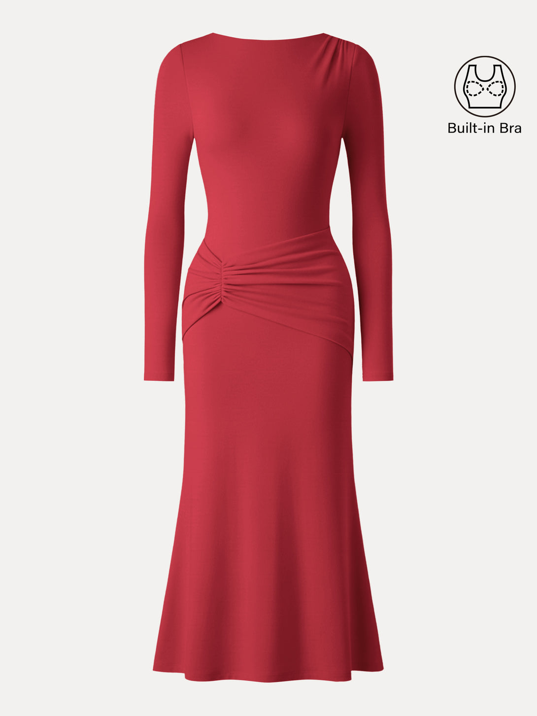 ProWarm Boatneck Gathered Waist Midi Brami Dress Christmas Red XS