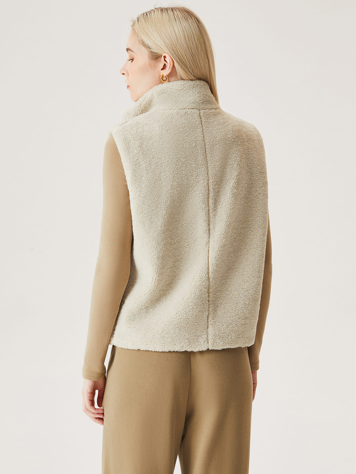 Sherpa Fleece Mockneck Full-Zip Vest - Ivory