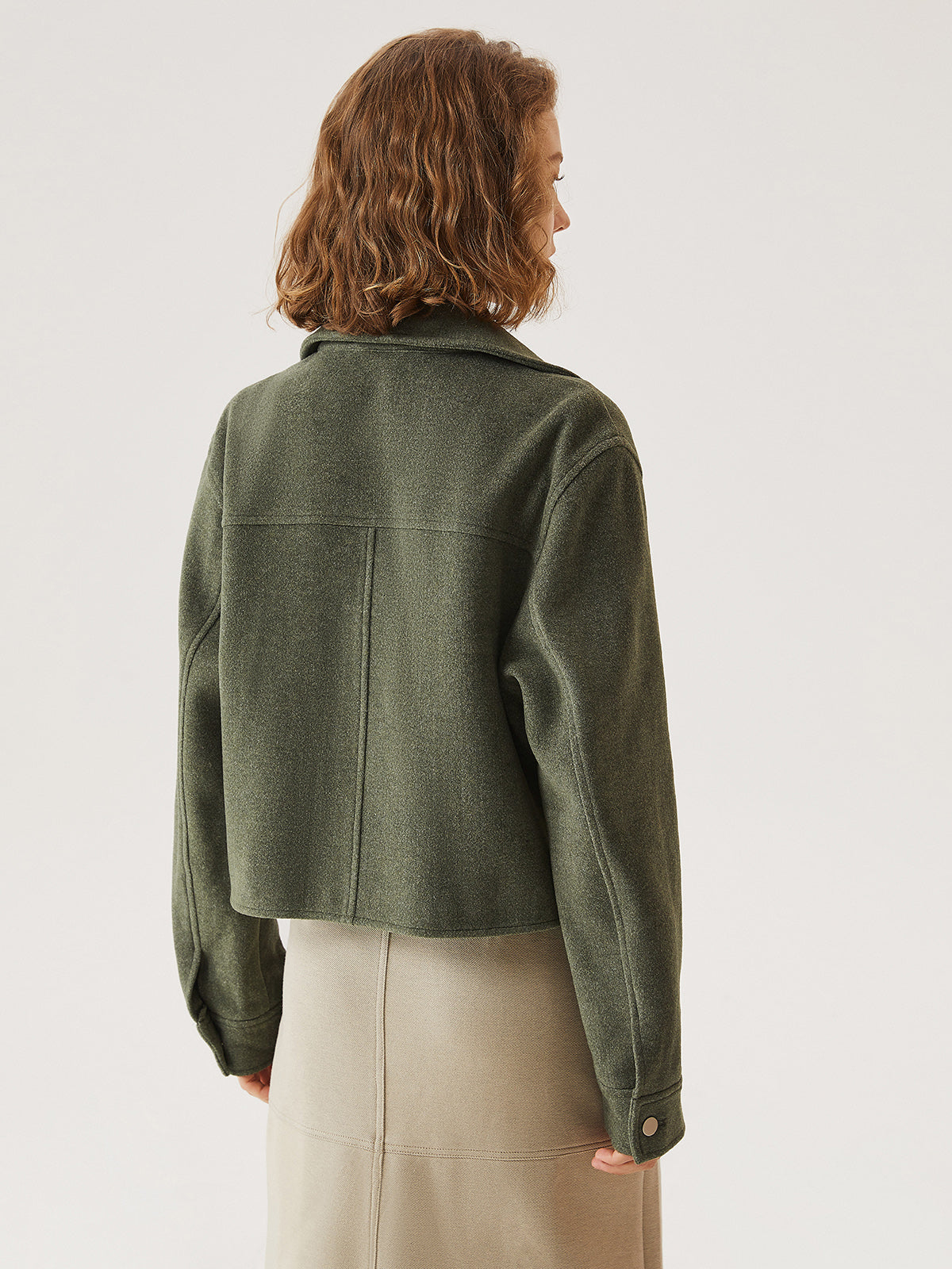 Wool-Like Fleece Full-Zip Cropped Jacket - Moon Rock