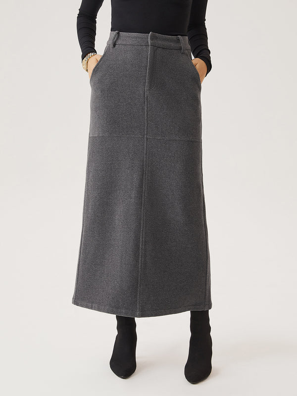 Wool-Like Fleece Midi Skirt