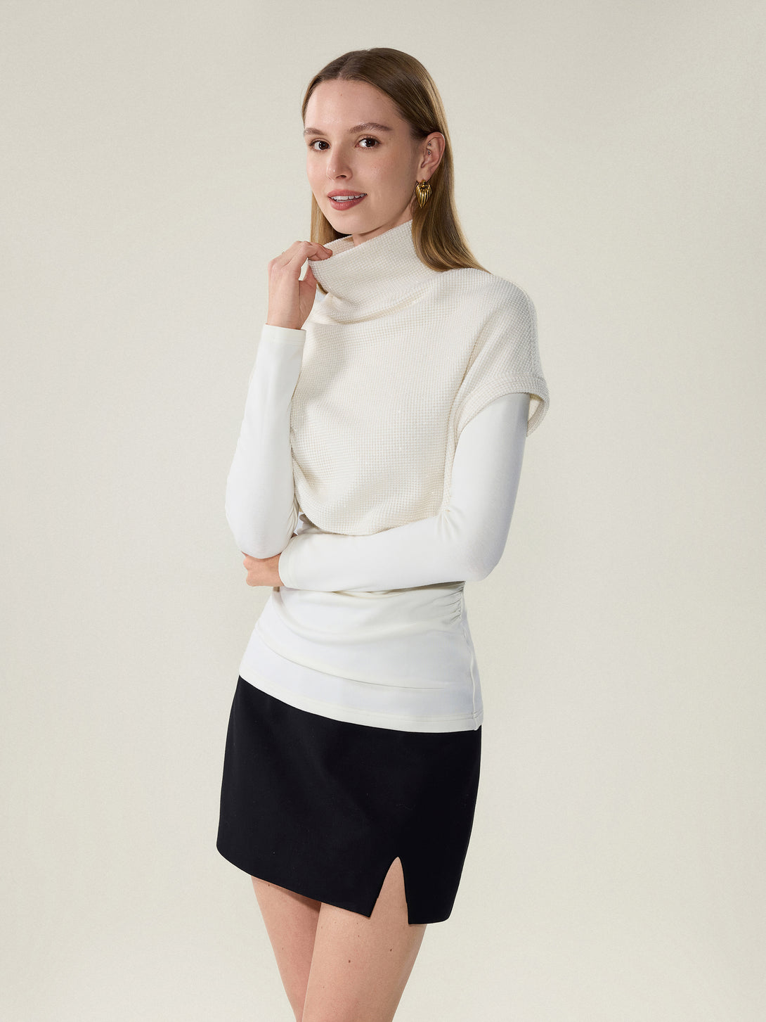 Shimmering Turtleneck Cap with Boatneck Brami