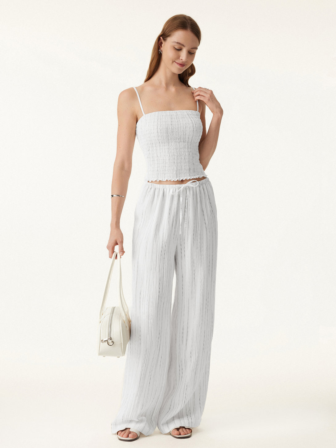 Striped Smocked Adjustable Spaghetti Brami