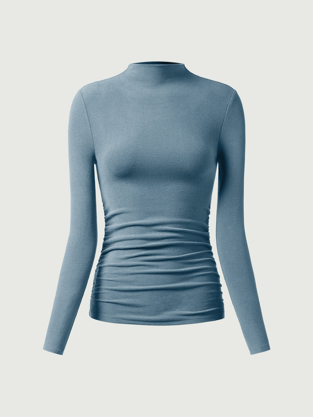 Thermal Ruched Sides Tuckable Mockneck Top Dusk Blue XS