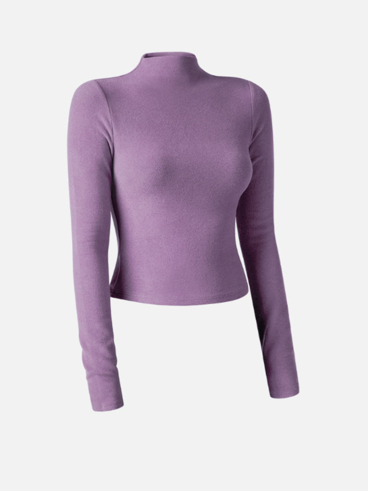 purple mock neck top