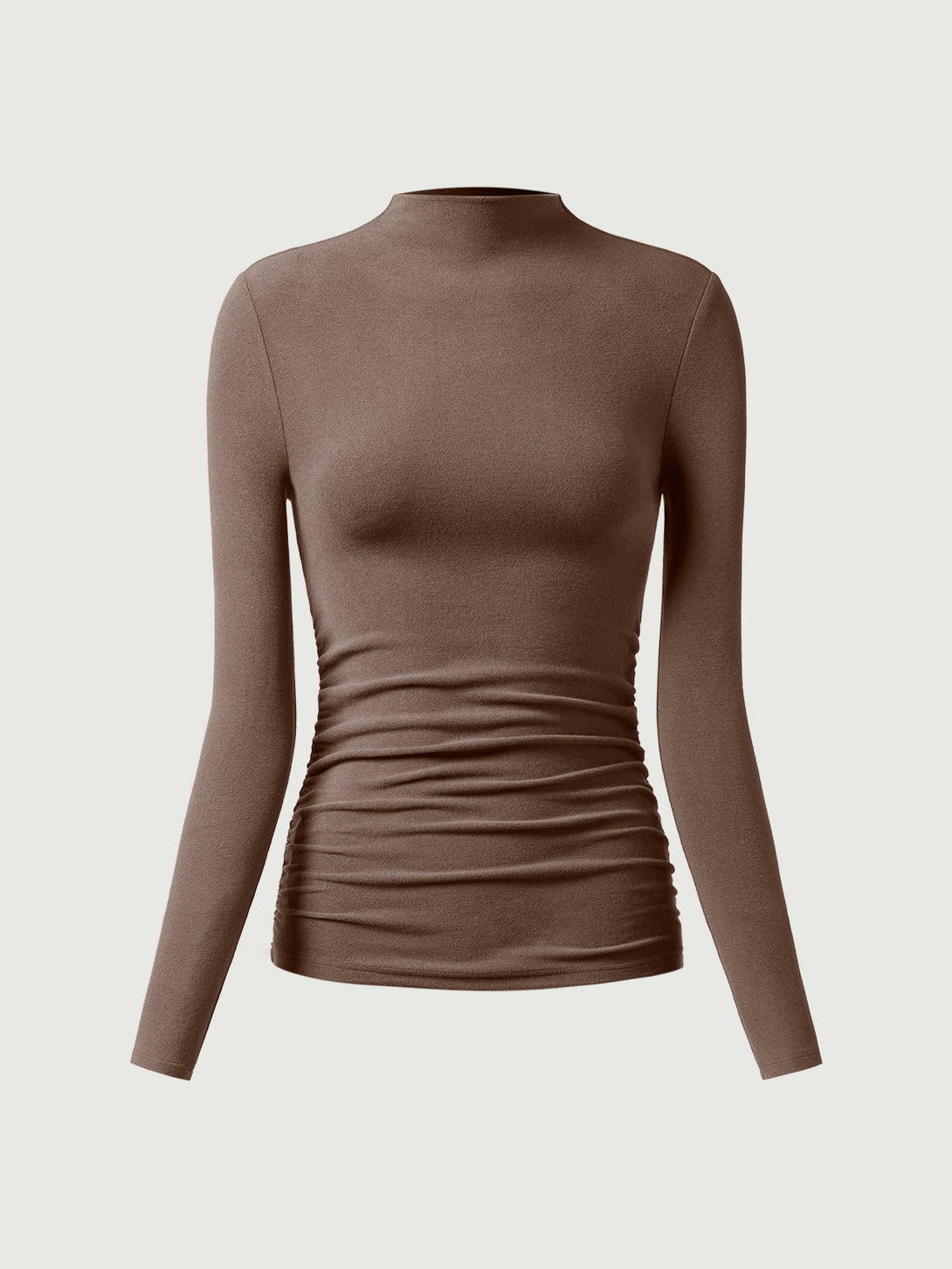 Thermal Ruched Sides Tuckable Mockneck Top Mocha XS