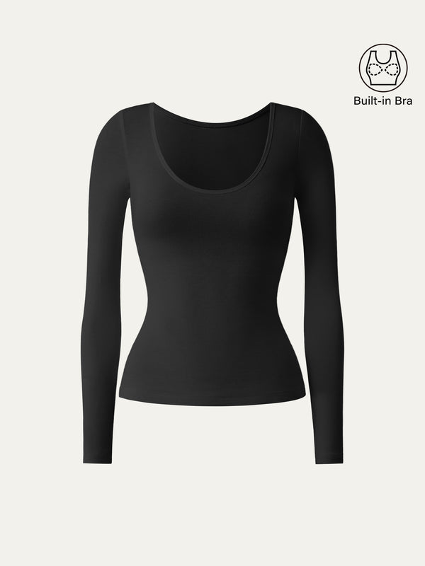 Scoop Neck Long Sleeve New Airy Brami Black XS